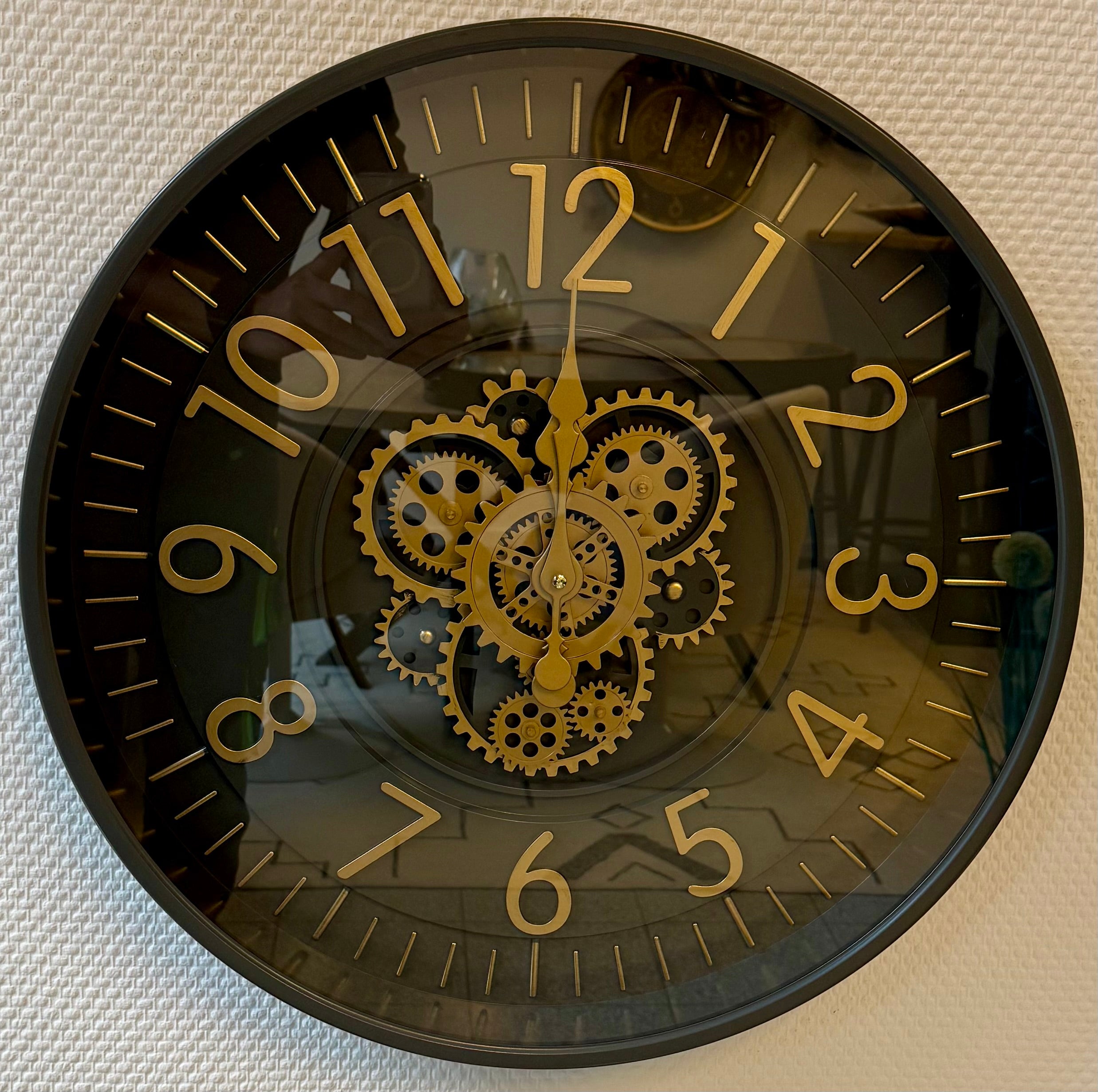 55 cm Zürich Vintage Wanduhr mit Zahnrädern anthrazit gold
