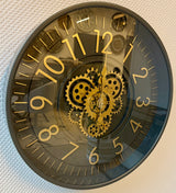 55 cm Zürich Vintage Wanduhr mit Zahnrädern anthrazit gold