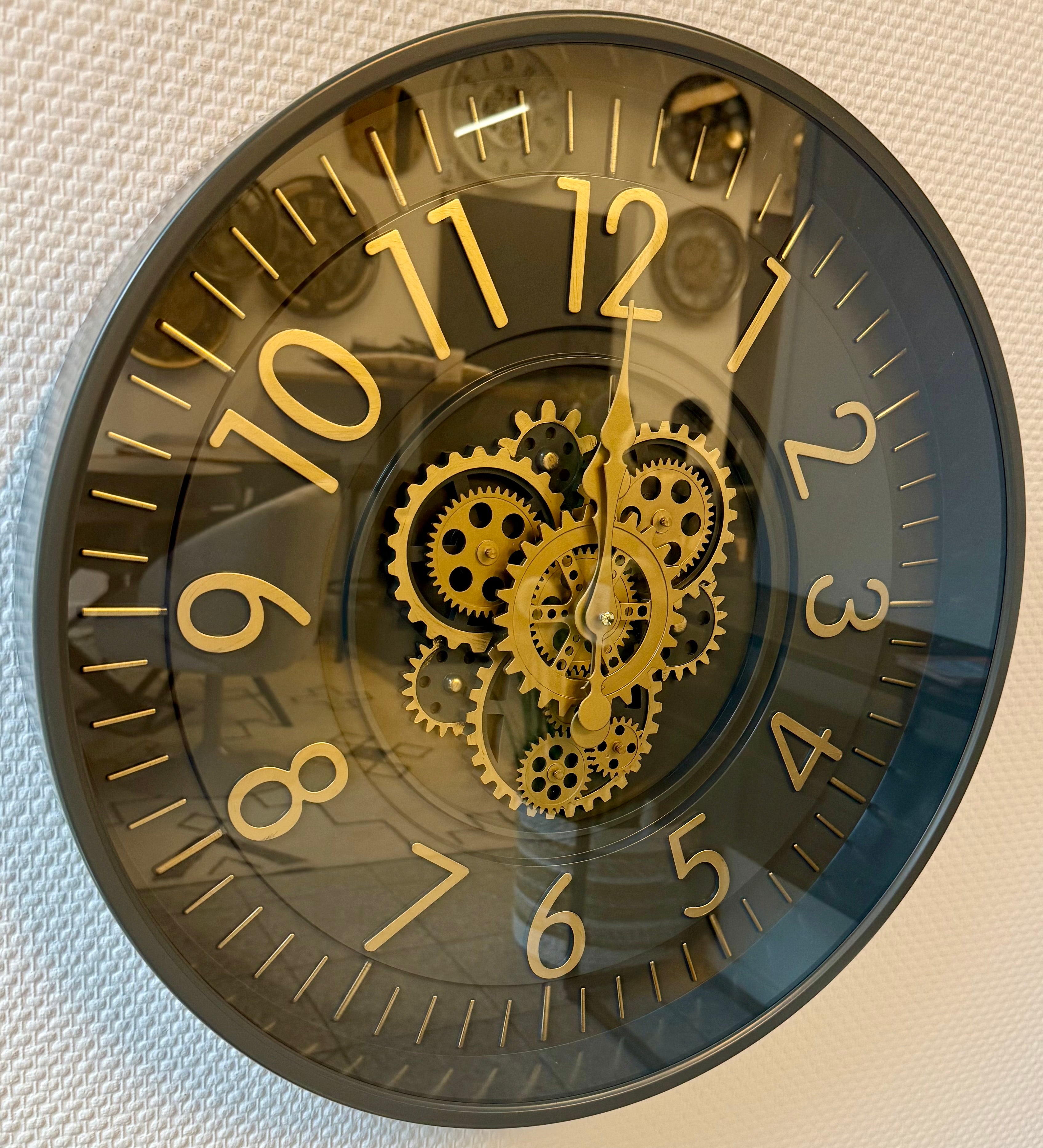 55 cm Zürich Vintage Wanduhr mit Zahnrädern anthrazit gold