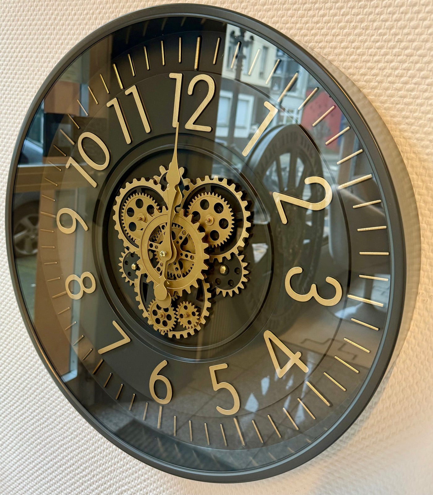 55 cm Zürich Vintage Wanduhr mit Zahnrädern anthrazit gold