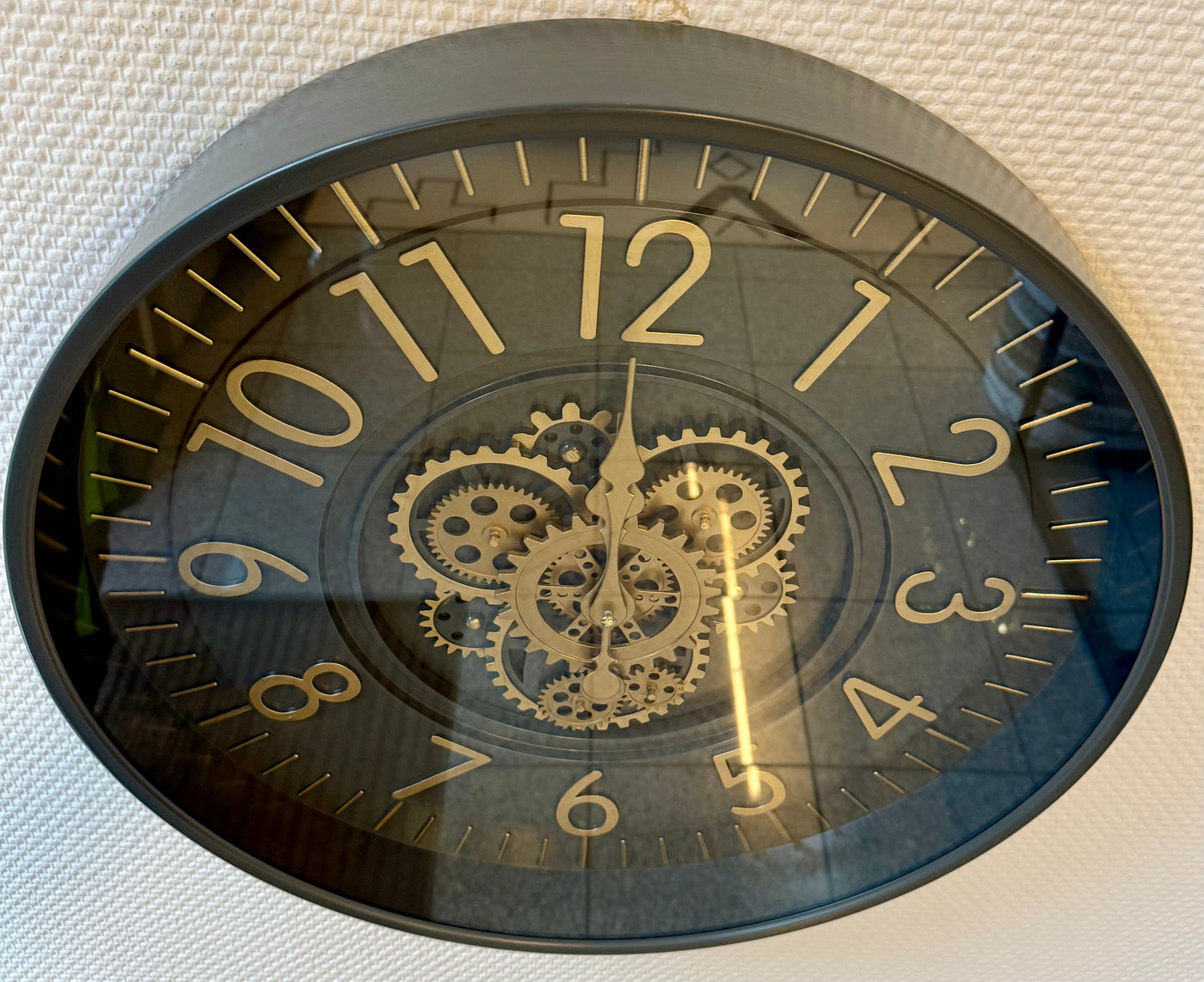 55 cm Zürich Vintage Wanduhr mit Zahnrädern anthrazit gold