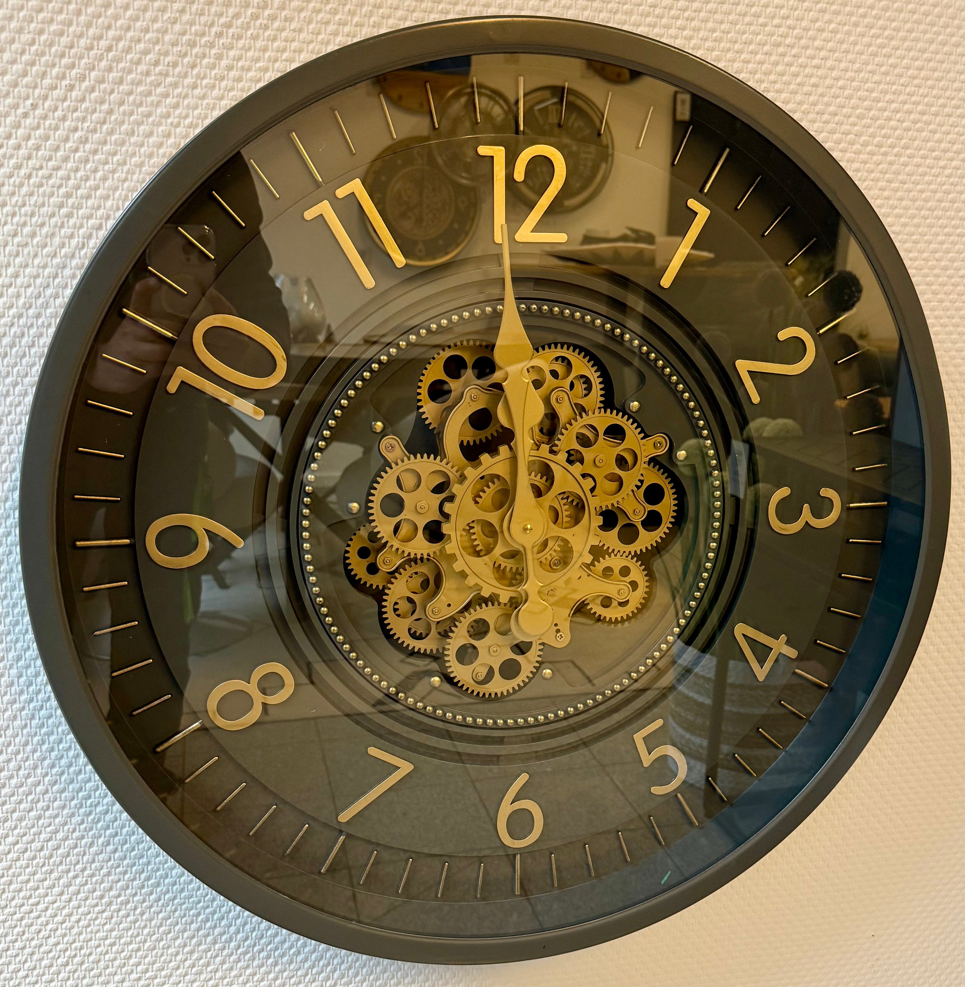 65 cm Zürich Vintage Wanduhr mit Zahnrädern anthrazit gold