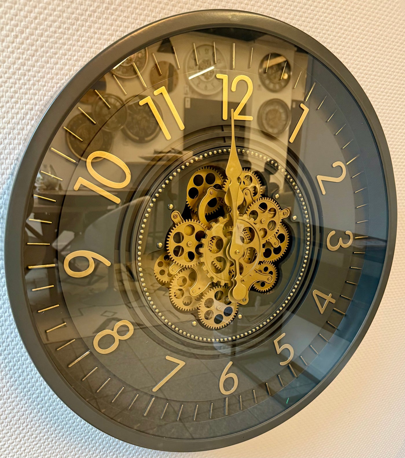 65 cm Zürich Vintage Wanduhr mit Zahnrädern anthrazit gold