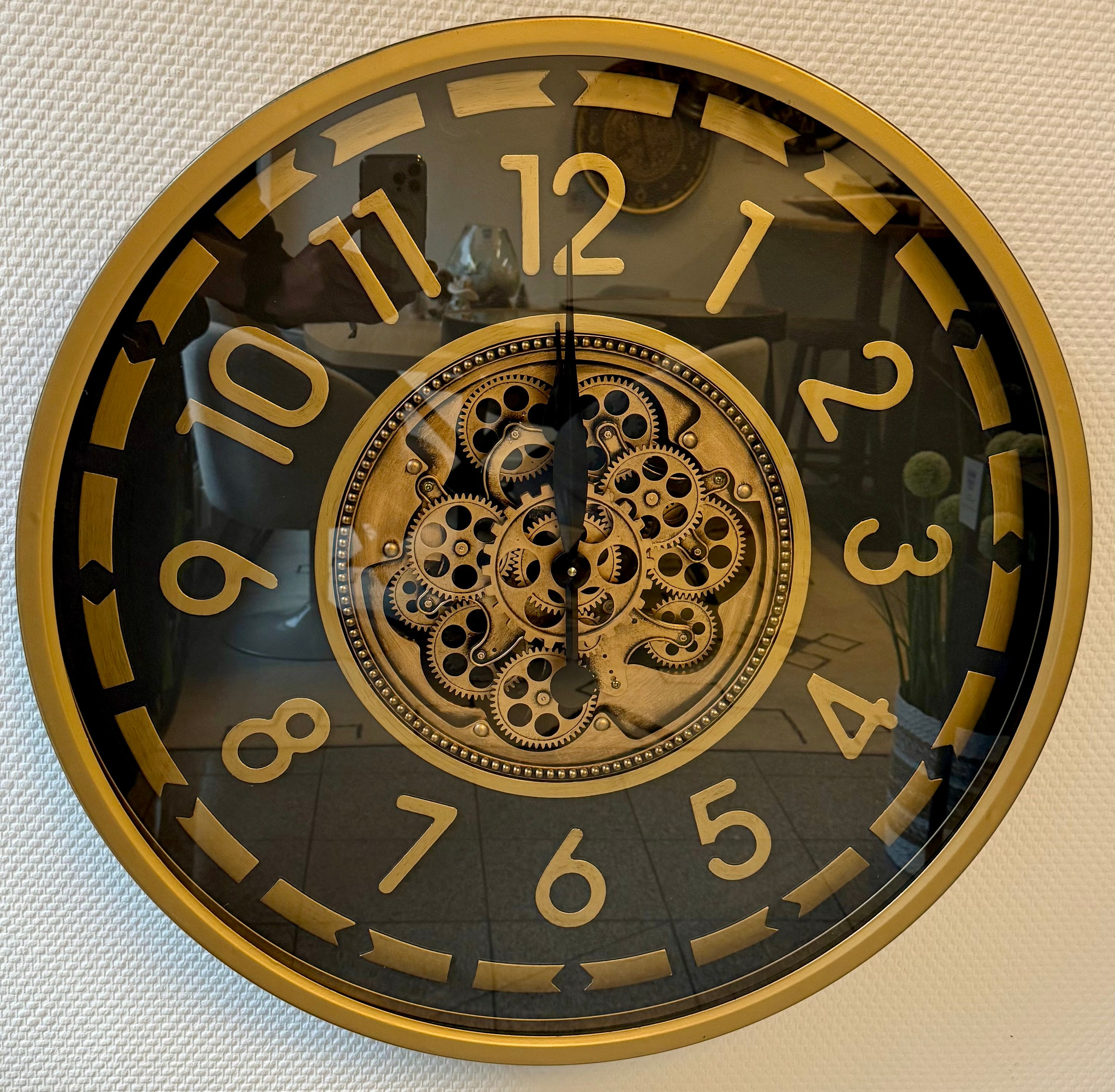 70 cm Salzburg Vintage Wanduhr mit Zahnrädern gold anthrazit