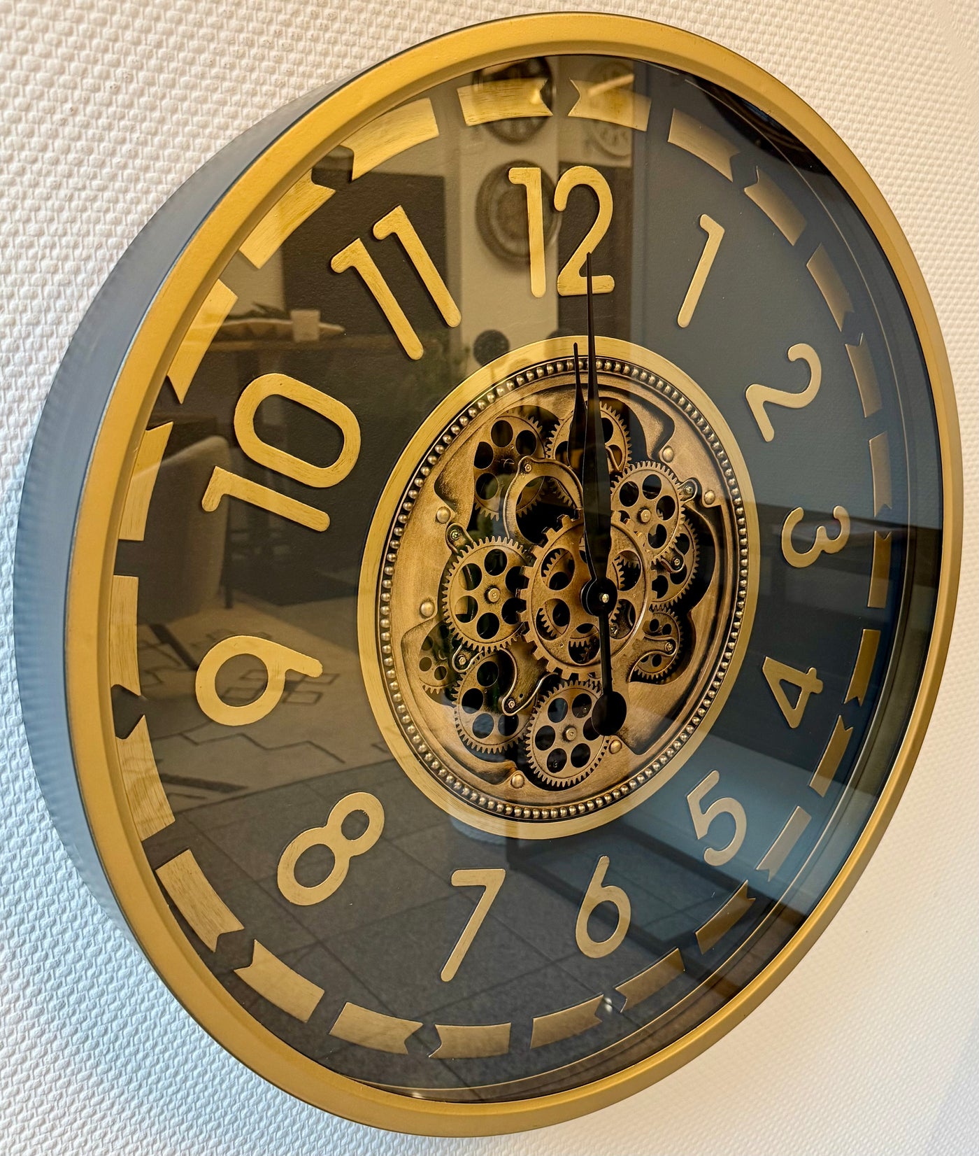 70 cm Salzburg Vintage Wanduhr mit Zahnrädern gold anthrazit