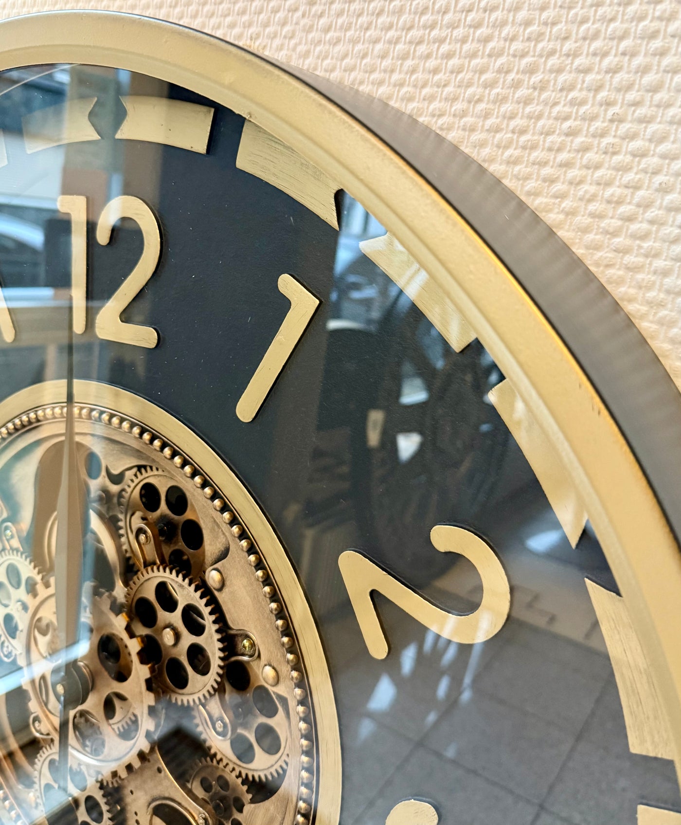 70 cm Salzburg Vintage Wanduhr mit Zahnrädern gold anthrazit