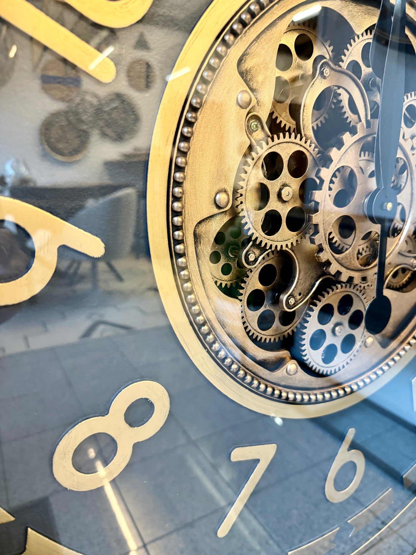 70 cm Salzburg Vintage Wanduhr mit Zahnrädern gold anthrazit