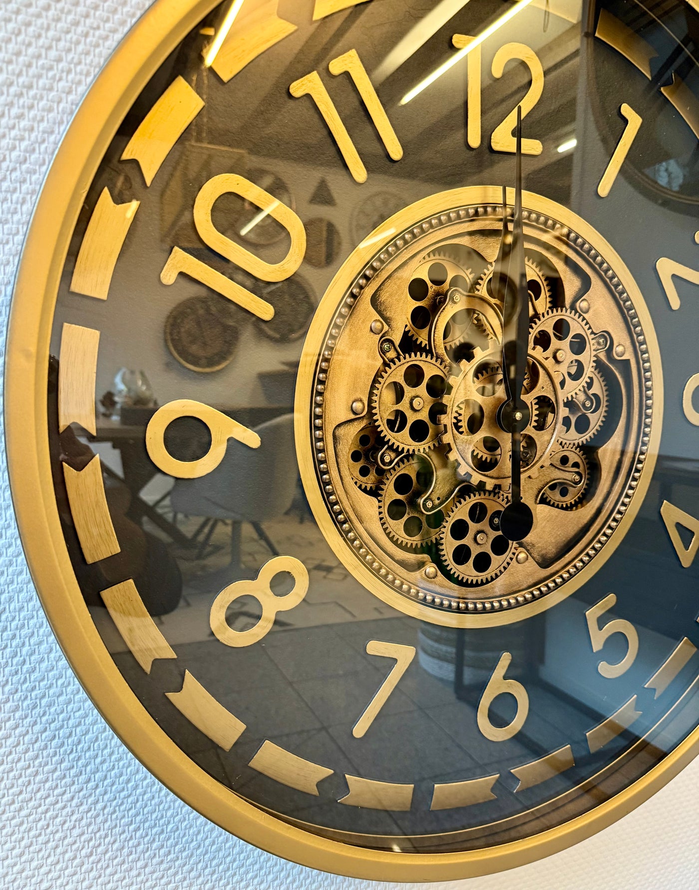 70 cm Salzburg Vintage Wanduhr mit Zahnrädern gold anthrazit