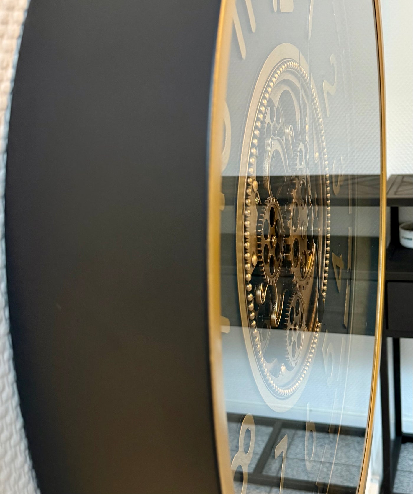 70 cm Salzburg Vintage Wanduhr mit Zahnrädern gold anthrazit