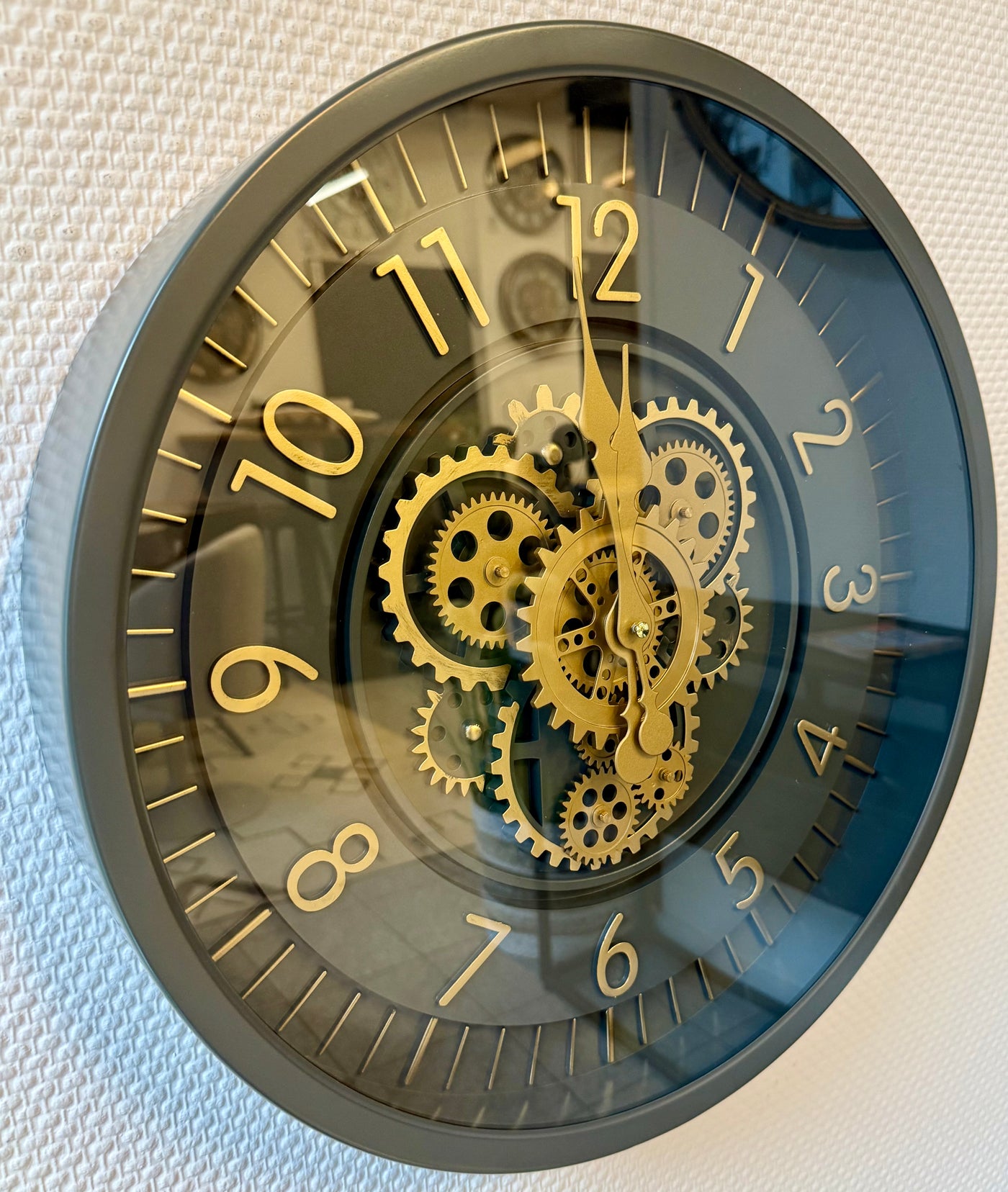 45 cm Zürich Vintage Wanduhr mit Zahnrädern anthrazit gold