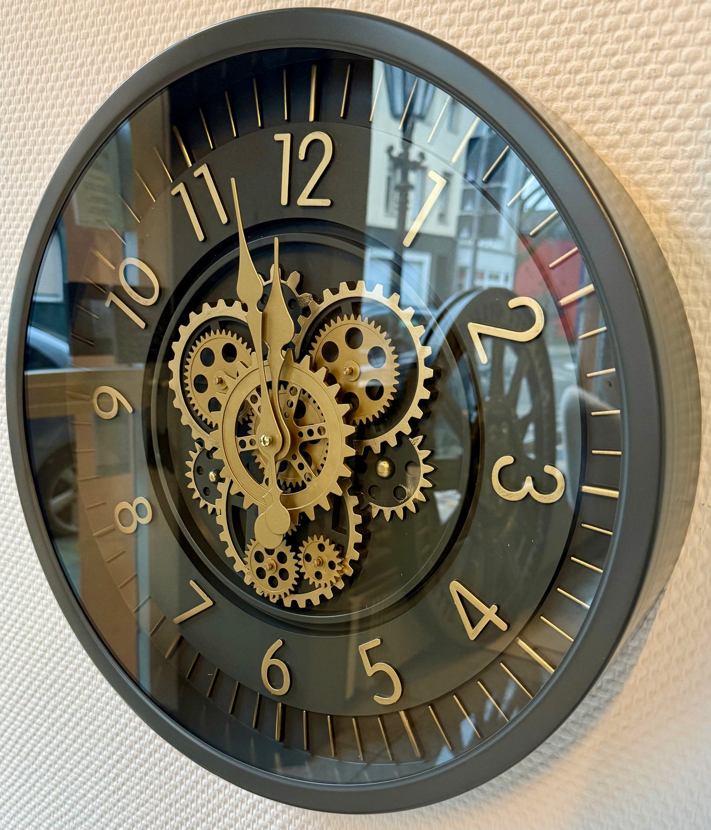 45 cm Zürich Vintage Wanduhr mit Zahnrädern anthrazit gold