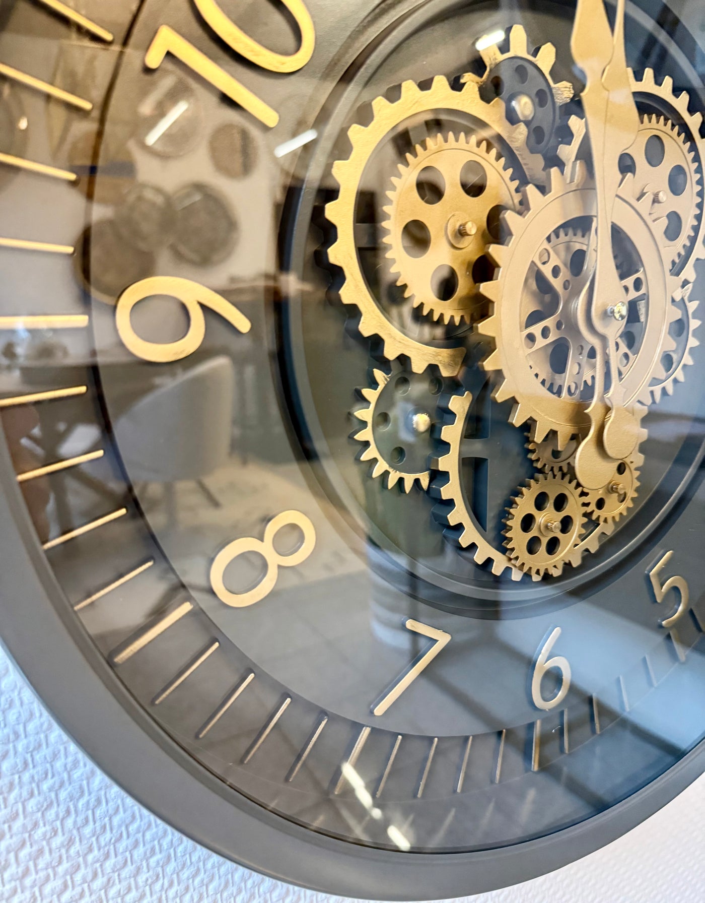 45 cm Zürich Vintage Wanduhr mit Zahnrädern anthrazit gold