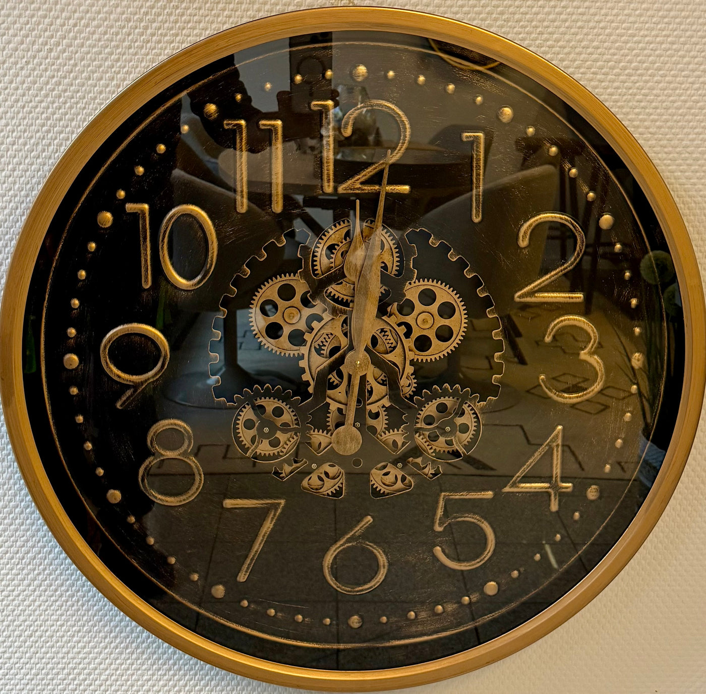 70 cm Genf Vintage Wanduhr mit Zahnrädern altgold schwarz