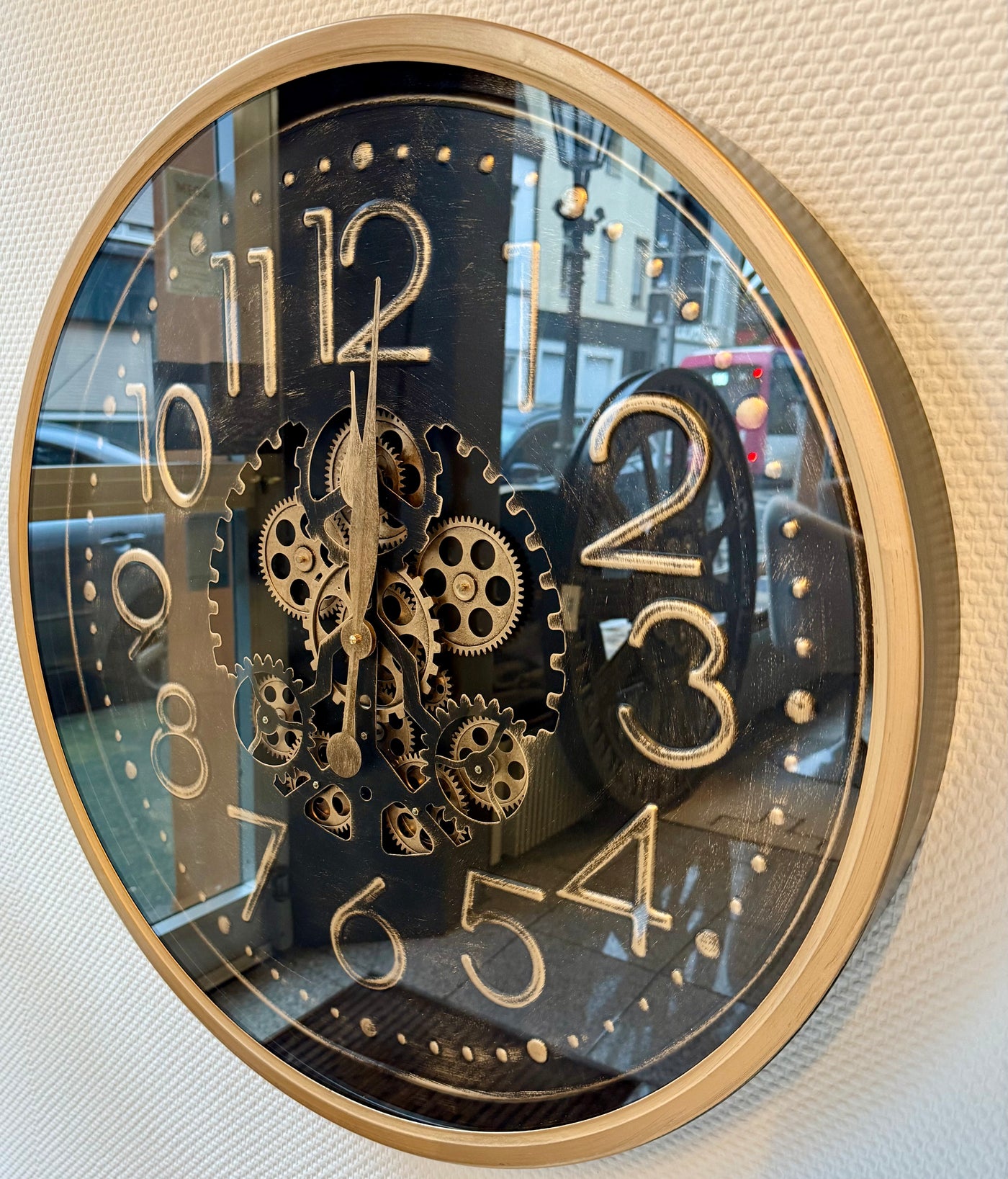 70 cm Genf Vintage Wanduhr mit Zahnrädern altgold schwarz