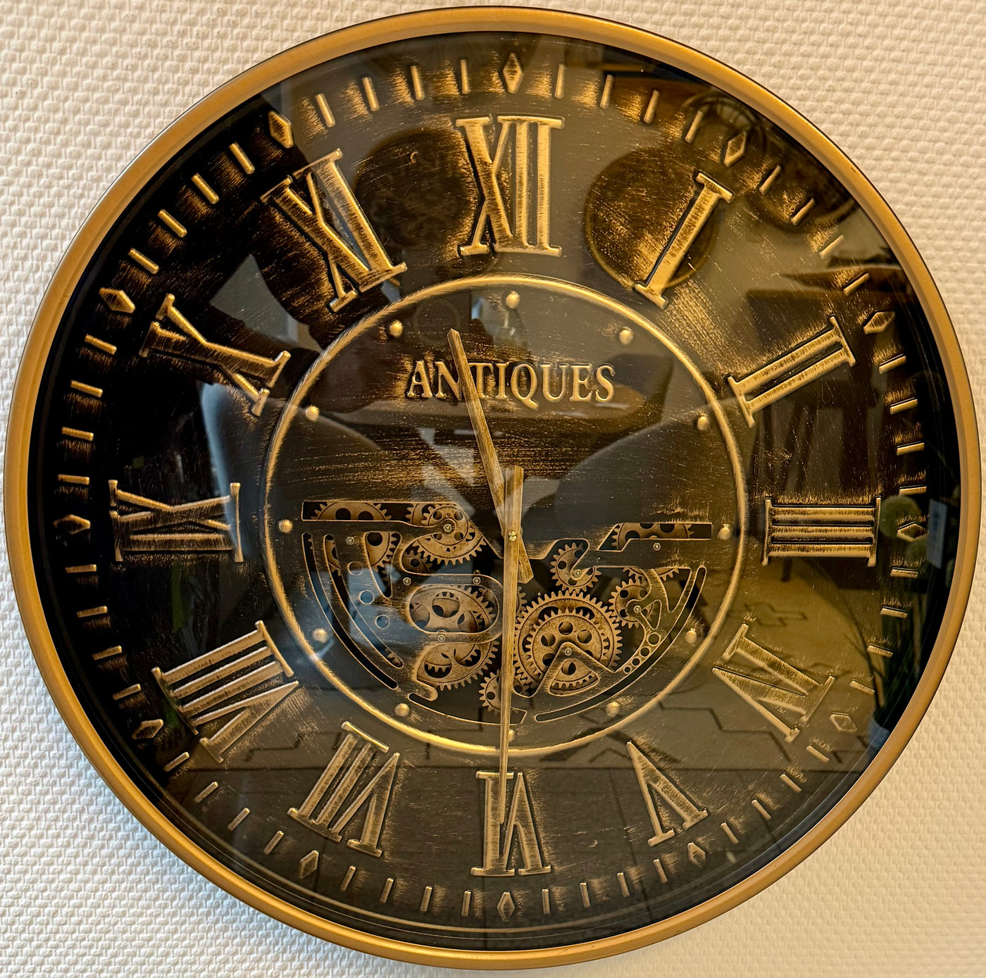 Horloge murale 60 cm antique vintage avec engrenages or vieilli noir