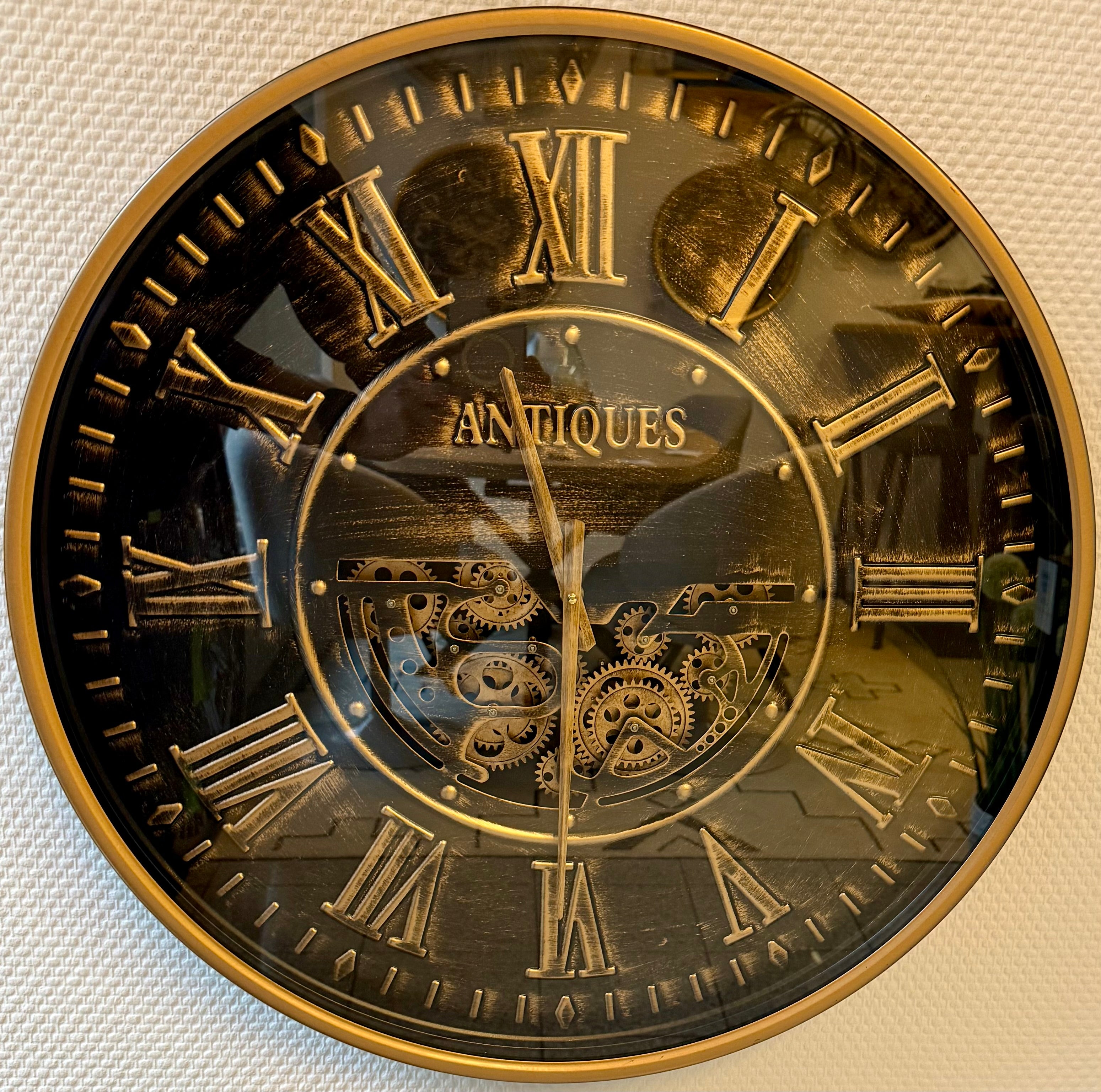 60 cm Antik Vintage Wanduhr mit Zahnrädern altgold schwarz