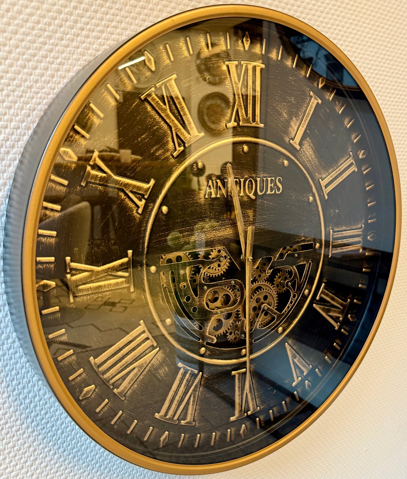 Horloge murale 60 cm antique vintage avec engrenages or vieilli noir