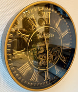 Horloge murale 60 cm antique vintage avec engrenages or vieilli noir