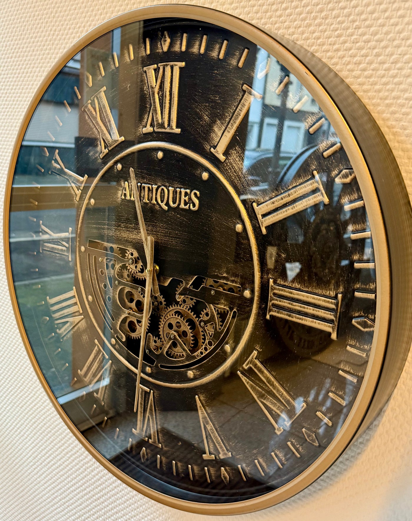 Horloge murale 60 cm antique vintage avec engrenages or vieilli noir