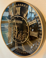 Horloge murale 60 cm antique vintage avec engrenages or vieilli noir