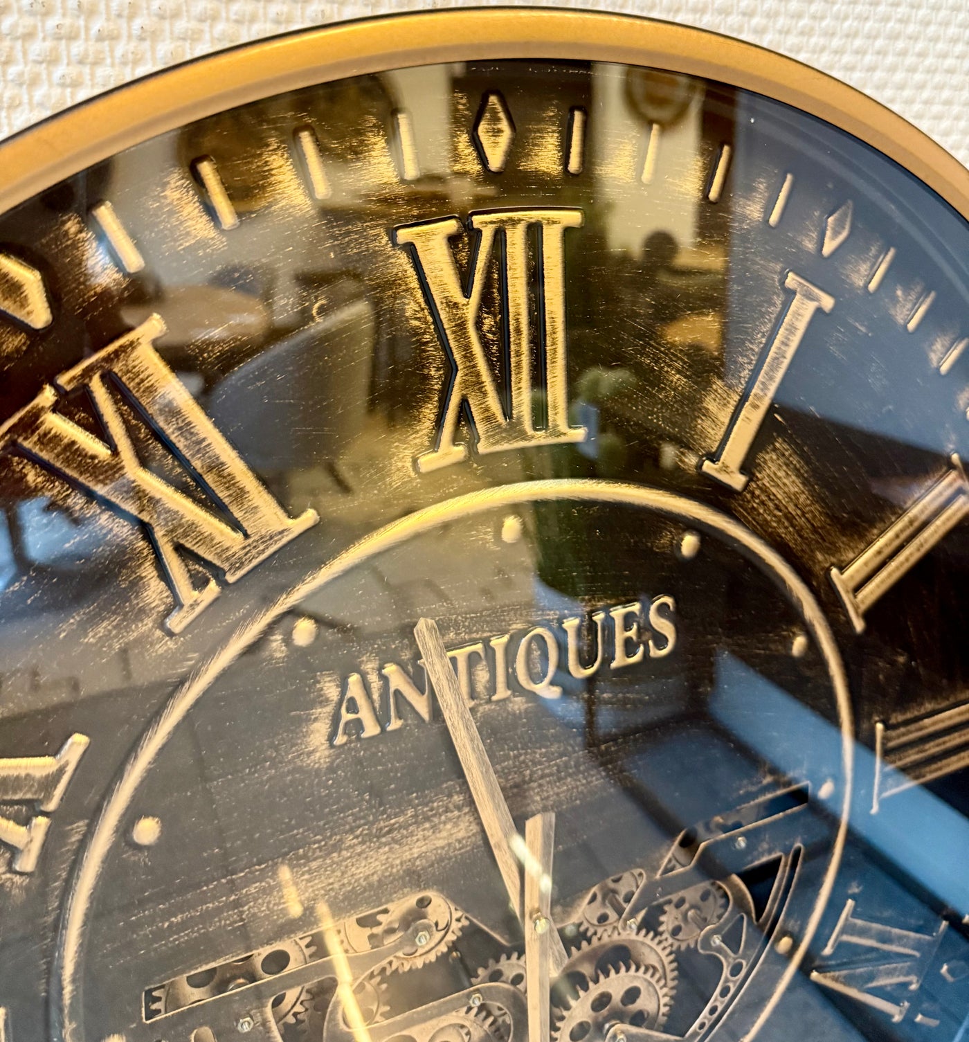 Horloge murale 60 cm antique vintage avec engrenages or vieilli noir