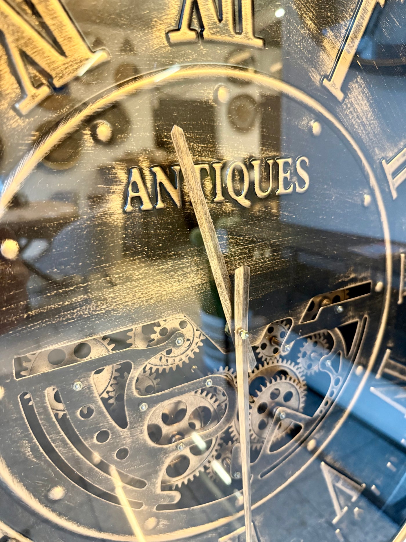 Horloge murale 60 cm antique vintage avec engrenages or vieilli noir