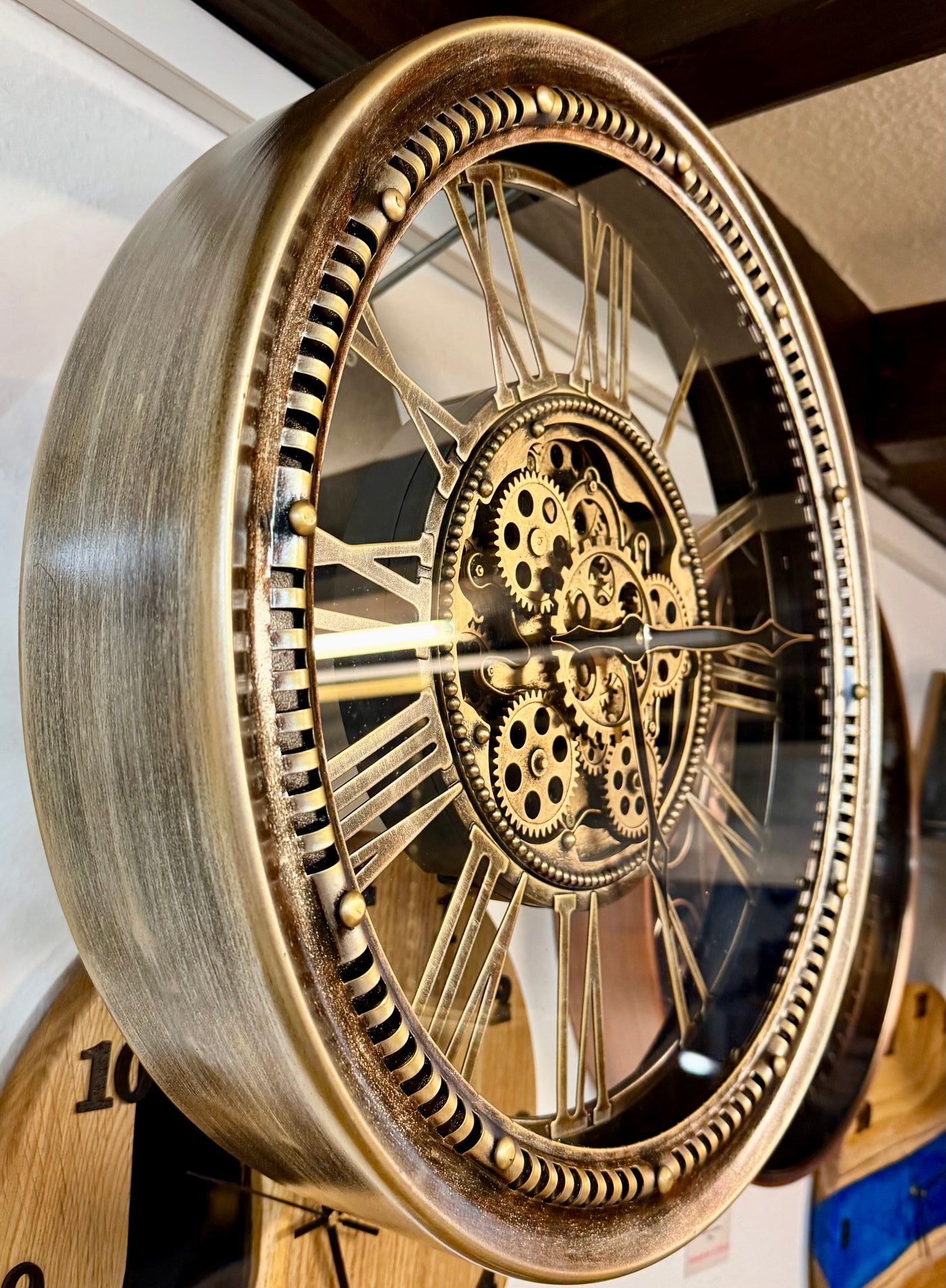 46 cm Wanduhr Kara Zahnrad braun-gold Metall Zählwerk