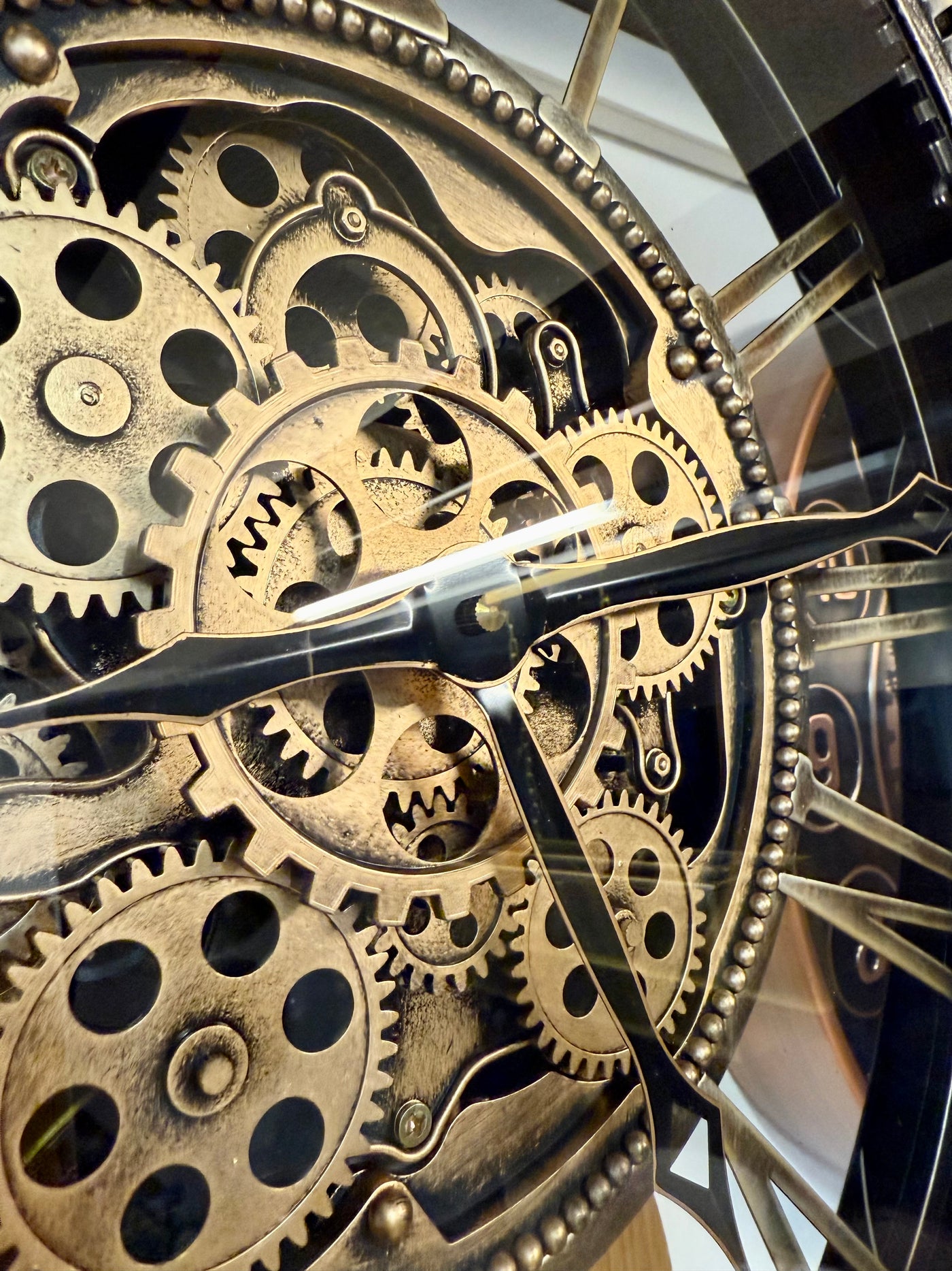 46 cm Wanduhr Kara Zahnrad braun-gold Metall Zählwerk