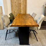 Epoxidharz Baumkante Esstisch Wildeiche 160 cm mit Gestell Wange