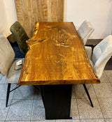 Epoxidharz Baumkante Esstisch Wildeiche 160 cm mit Gestell Wange