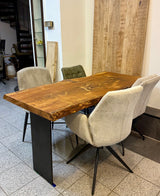 Epoxidharz Baumkante Esstisch Wildeiche 160 cm mit Gestell Wange