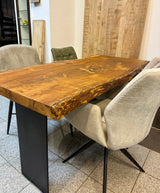 Epoxidharz Baumkante Esstisch Wildeiche 160 cm mit Gestell Wange