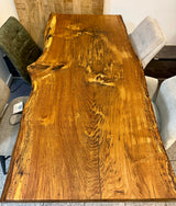 Epoxidharz Baumkante Esstisch Wildeiche 160 cm mit Gestell Wange