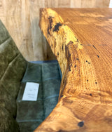 Epoxidharz Baumkante Esstisch Wildeiche 160 cm mit Gestell Wange