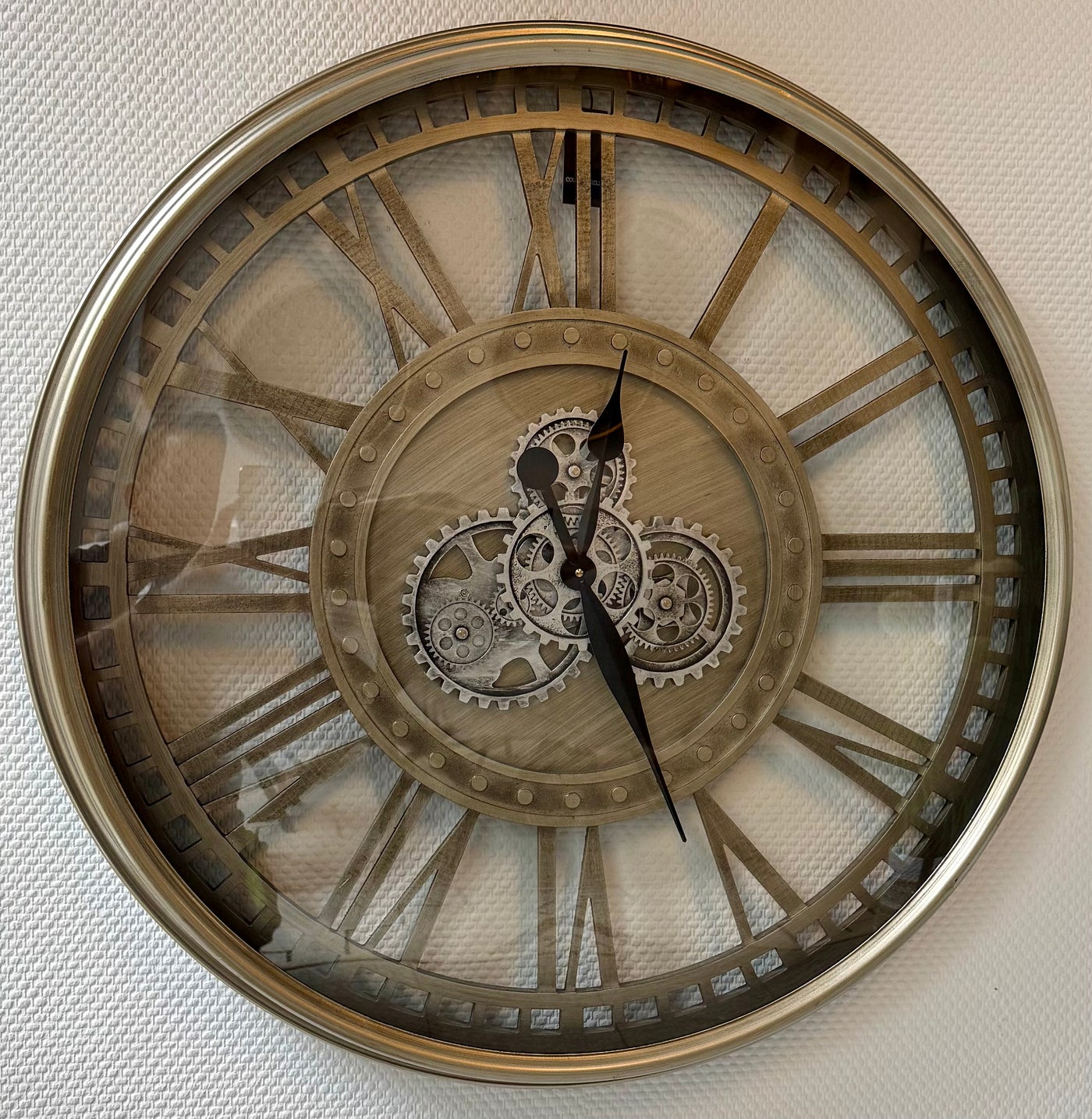 Horloge murale LEVINGSTON 80 cm Rouage Engrenage Animation argent gris laiton