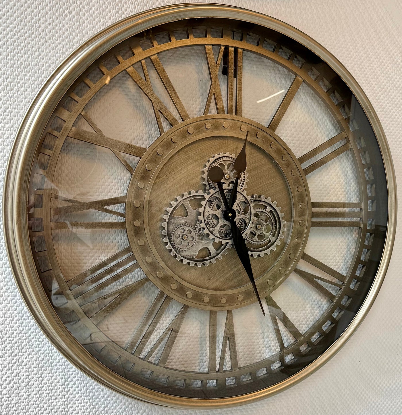 Horloge murale LEVINGSTON 80 cm Rouage Engrenage Animation argent gris laiton