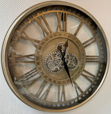Horloge murale LEVINGSTON 80 cm Rouage Engrenage Animation argent gris laiton