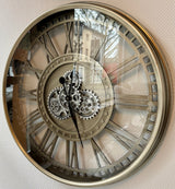 Horloge murale LEVINGSTON 80 cm Rouage Engrenage Animation argent gris laiton
