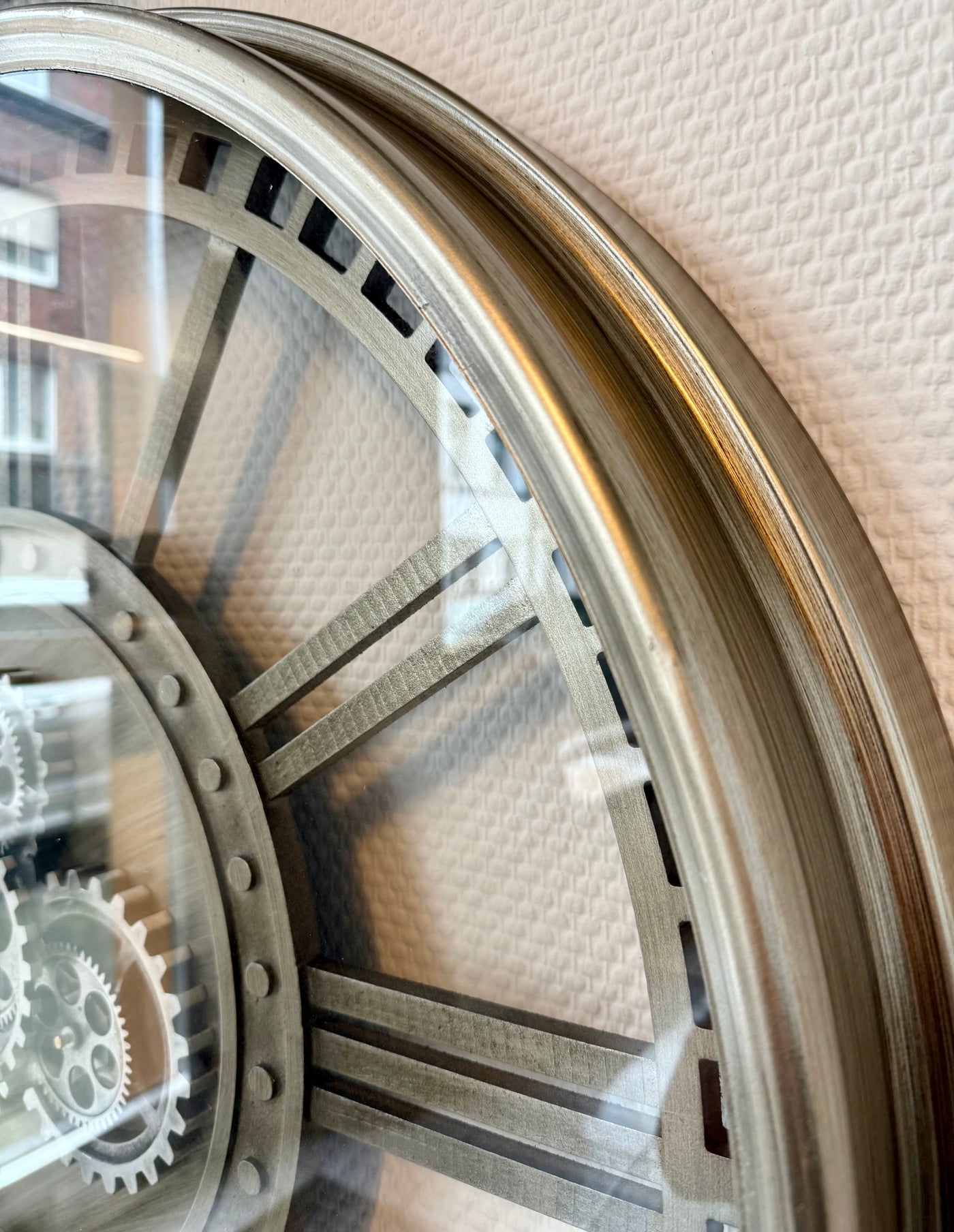 Horloge murale LEVINGSTON 80 cm Rouage Engrenage Animation argent gris laiton