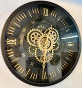 45 cm London Wanduhr schwarz gold  mit Zahnrädern