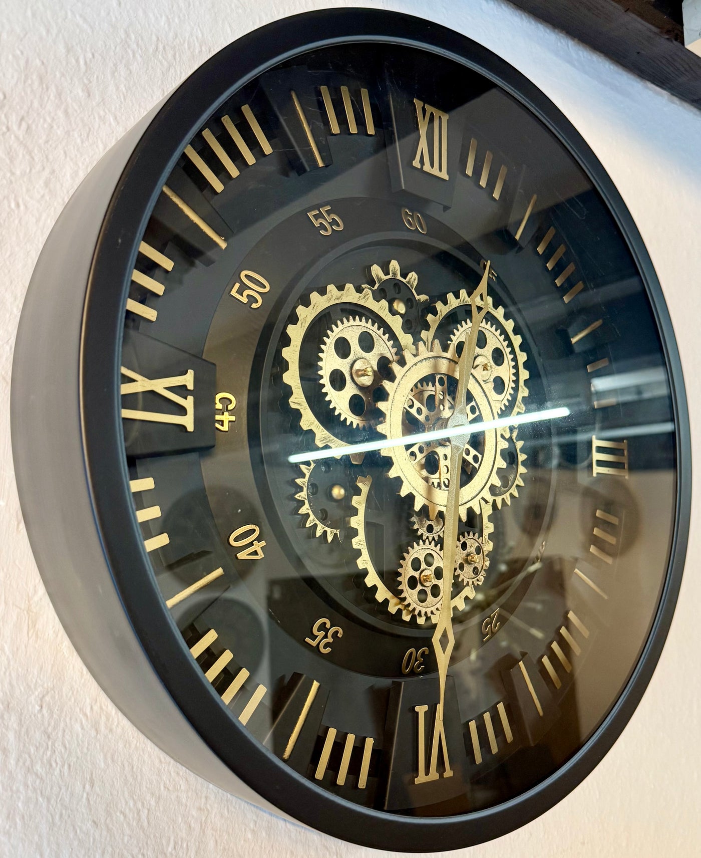 45 cm London Wanduhr schwarz gold  mit Zahnrädern