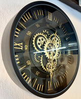 45 cm London Wanduhr schwarz gold  mit Zahnrädern