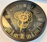 45 cm London Wanduhr schwarz gold  mit Zahnrädern