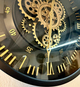 45 cm London Wanduhr schwarz gold  mit Zahnrädern