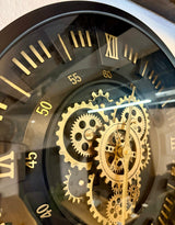 45 cm London Wanduhr schwarz gold  mit Zahnrädern