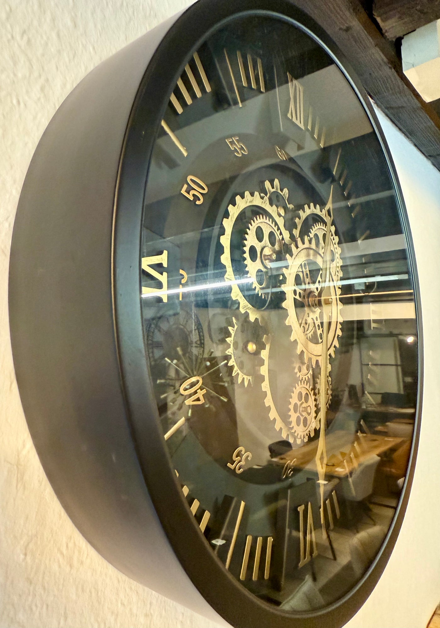 45 cm London Wanduhr schwarz gold  mit Zahnrädern