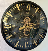 80 cm London XXL Wanduhr schwarz gold  mit Zahnrädern