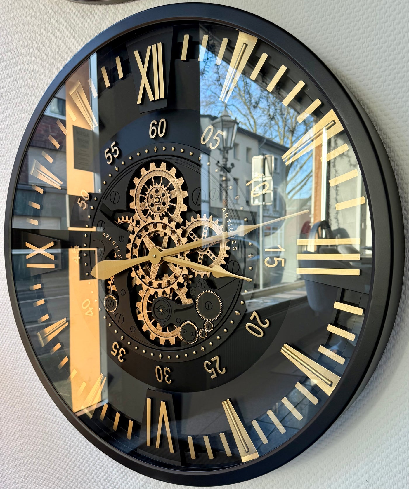 80 cm London XXL Wanduhr schwarz gold  mit Zahnrädern