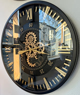 80 cm London XXL Wanduhr schwarz gold  mit Zahnrädern