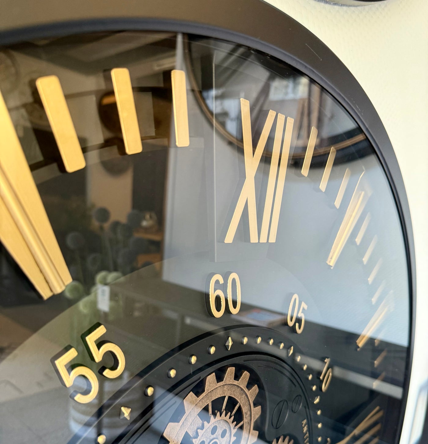 80 cm London XXL Wanduhr schwarz gold  mit Zahnrädern